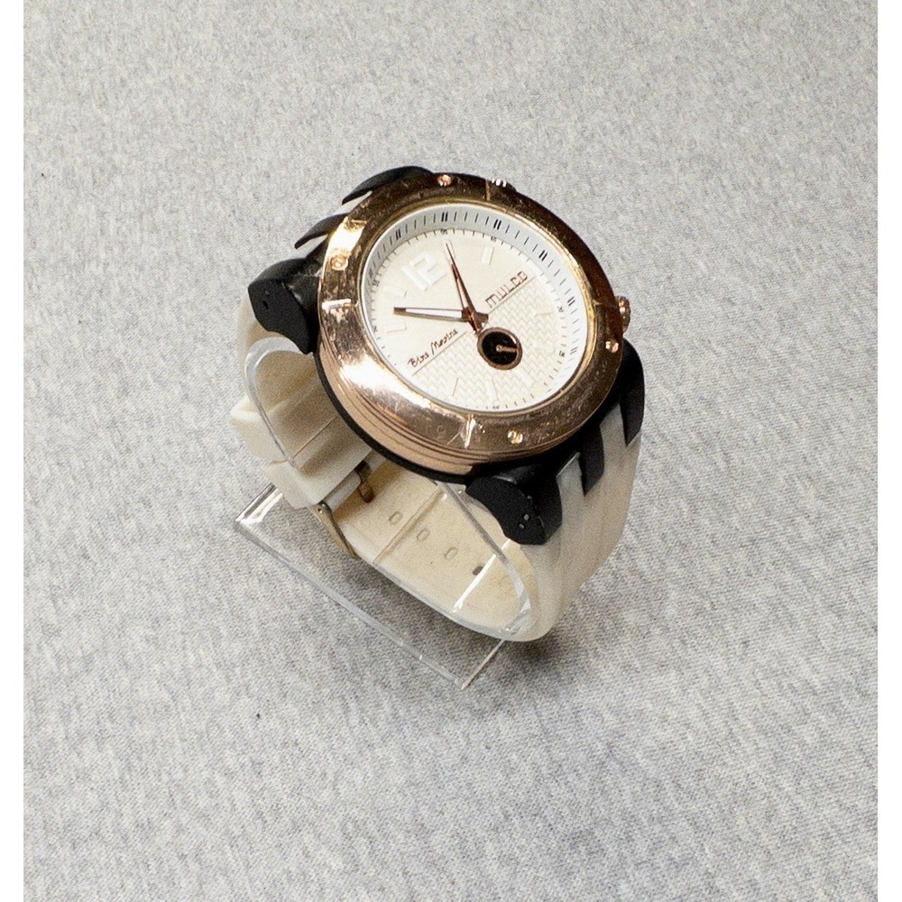 Mulco Blue Marine Rose Gold 46mm Watch Silicone Strap Diver Casual Sport‎